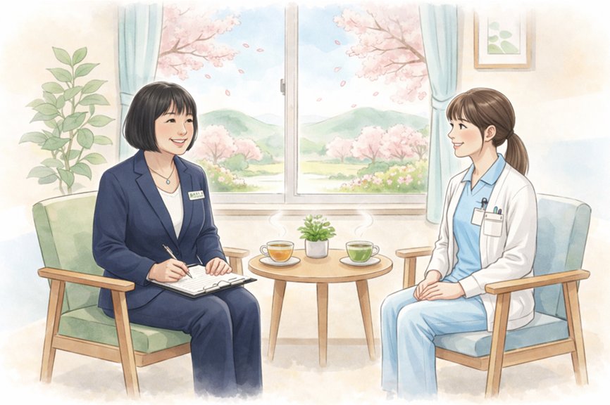 カウンセラーと相談者が向かい合って話している様子